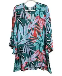 Anne Cole Coverup Womens Medium Large Multicolor Tropical Tunic Pullover Swim