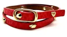 Stella & Dot Hudson Pink/red & Gold Tone studded Leather Wrap Bracelet Festival