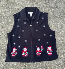 Béchamel Petites Black‎ Fleece Santa Snowflake Vest Women PL Christmas Holiday