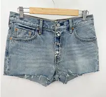Levi's Shorts Women 28 Blue 501 Jump Start Button Fly Raw Frayed Hem Cotton
