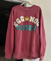 Handmade Comfort Colors Crimson Red Eggnog Queen Sewn Sequin Letters Sweatshirt