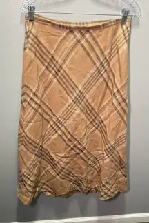 Charter‎ Club Vintage Women’s Tan Plaid Wool Midi Skirt Size 8