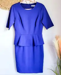 Trina Turk, Tanzanite Trophy Blue Violet Peplum Waist Sheath Dress, Size 8