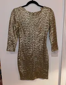 London Gold Sequin Long Sleeve Dress Size small