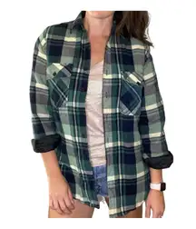 Vintage Ozark Trail Plaid Shirt Size Medium Jacket Quilted Green Navy Shacket