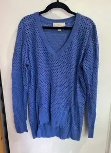 Michael By Michael Kors Blue V-Neck High Low See Through Woman’s Long Sleeve Top