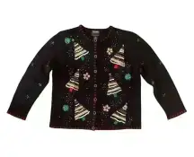 Vintage Christmas Beaded Sequin Sweater Cardigan Size Medium Ugly Christmas