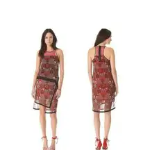 Helmut Lang Dress Womens 2 Red Sheer Patterned Midi Sleeveless SW-D00577 USA