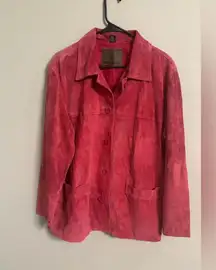 Vintage St John’s Bay Suede Red Coat Blazer Jacket Size Petite Large Leather