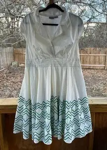 eShakti White And Green Fit And Flare Dress Size L