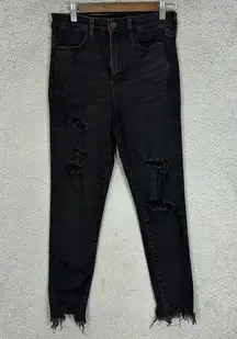 American Eagle jeans womens 8 black high rise jegging crop distressed biker