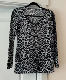 bedazzled cheetah print Vneck long sleeve