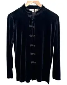 Paradox Womens S Black Velvet Mandarin Collar Dark Romantic Long Sleeve Cardigan