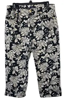 CHAPS Cropped Ankle Capril Black and White Floral Pant size 10