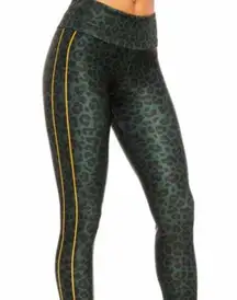 Goldsheep green leopard print side stripe cropped pant 