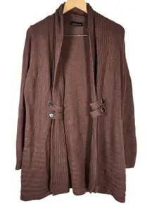 Fortune & Ivy Metallic‎ Button Detail Shawl Collar Sweater Cardigan Brown M