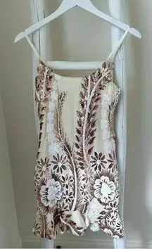 Selfie Leslie Party Mini Gold Sparkly Floral Dress Size Small