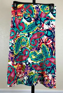 LuLaRoe Cassie Skirt 3X Paisley Plus Size Pencil Stretch Midi Work Office