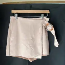 Zara nude blush belted asymmetrical suede skort tortoise shell zipper skirt