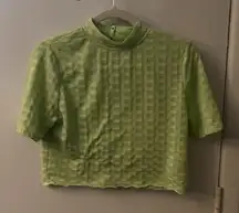 Free People Green Mock Neck Textured Button Closure Back T-Shirt S Casual Boho