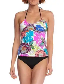 Trina Turk | Small | Radiant Blooms Floral Padded Cup Tankini Halter Swim Top