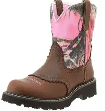 Ariat Womens Brown Leather Pink Green Camo Fatbaby Heritage Cowgirl Work Boots