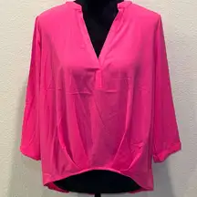 Papaya Hot Pink Sheer Long Sleeve Blouse