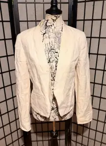 LOFT 100% Linen crop minimalist Cream Blazer preppy coastal cottage no closure
