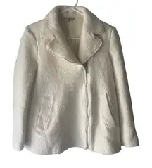 Zara Trafaluc Size Small Cream Tweed‎ Wool Blend Diagonal Zip Jacket