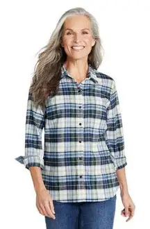 L.L.Bean Women's BeanFlex All-Season Flannel Shirt, Long-Sleeve pine forest NWT