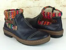 Rieker Felicitas Boots Women 41 9.5 Blue Faux Leather Knit Cuff Ankle Z6784