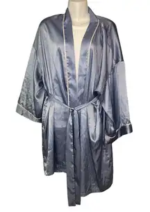 Vintage Cerie Women's XL Blue Satin Nightgown Belted Lightweight Night Gown Robe