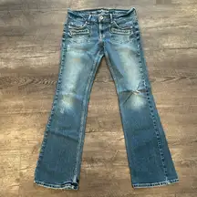 American Eagle Outfitters 10 Long Y2K Limited Blue Issue Distressed Bootcut Jean