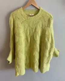 KORI Lime Green Oversized Knit Sweater Small Scalloped Hem‎ NWT