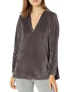 Natori VNeck Velour Pullover Long Sleeve Sweatshirt in Stone