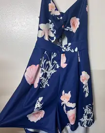 Floral Romper Angashion Spaghetti‎ Strap Cutout Backless Navy Blue