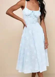 Lulus Darling Confidence NWT Large Light Blue Rosette Bustier Lace-Up Midi Dress