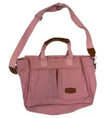 Bubble Gum Pink Corduroy Shoulder Bag with Adjustable Strap with 5-Pocket Design
