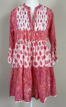 Meher’s The Label Tiered Floral 100% Cotton‎ Scallop Edge Mini Dress Sz Med