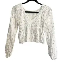 LA Hearts Floral Milkmaid Smocked Crop Top Blouse White M Dainty Feminine‎