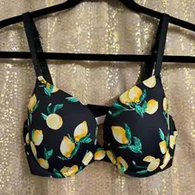 PINK Victorias Secret Black Lemon Print Wear Everywhere Push Up Bra 32DD