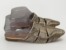 MATISSE East End Woven Gold Boho Leather Strappy Pointed Toe Huarache Mules 7