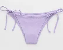 Aerie Shimmery Crinkle Cheekiest Tie Bikini Bottom Lavender Purple Side Ties NWT