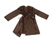 Morgan Taylor Vintage y2k Brown Satin Embroidered Floral Wrap Robe Dressing Gown 🔥