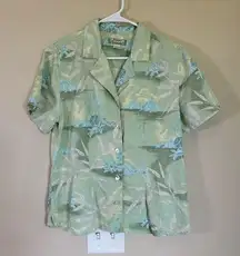 Tommy Bahama Vintage‎ 100% silk short sleeve button down light green floral med