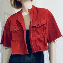 FOREVER 21 Rusty Red Customized Cropped Denim Jacket Size M