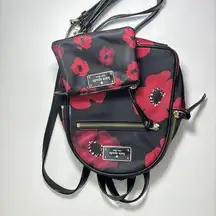 Kate Spade Mini Bradley Wilson Road Poppy Backpack & Wallet Nylon Red Floral EUC