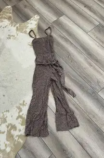 Leopard Print Wide Leg Smocked Jumpsuit