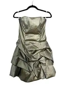 VINTAGE Jessica McClintock Metallic Strapless Layered Bow Poof Bodice Dress Sz10