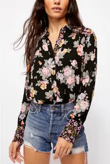 Free People Hold On To Me Floral Printed Button Down Top Sz L Boho